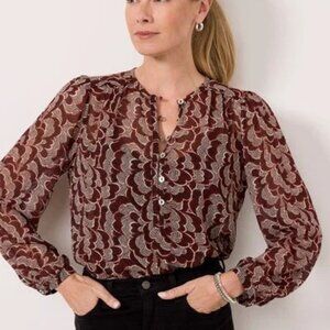 NWT Evereve Alana Chiffon Blouse Camisole Long‎ Sleeve Floral Print Top (XS)